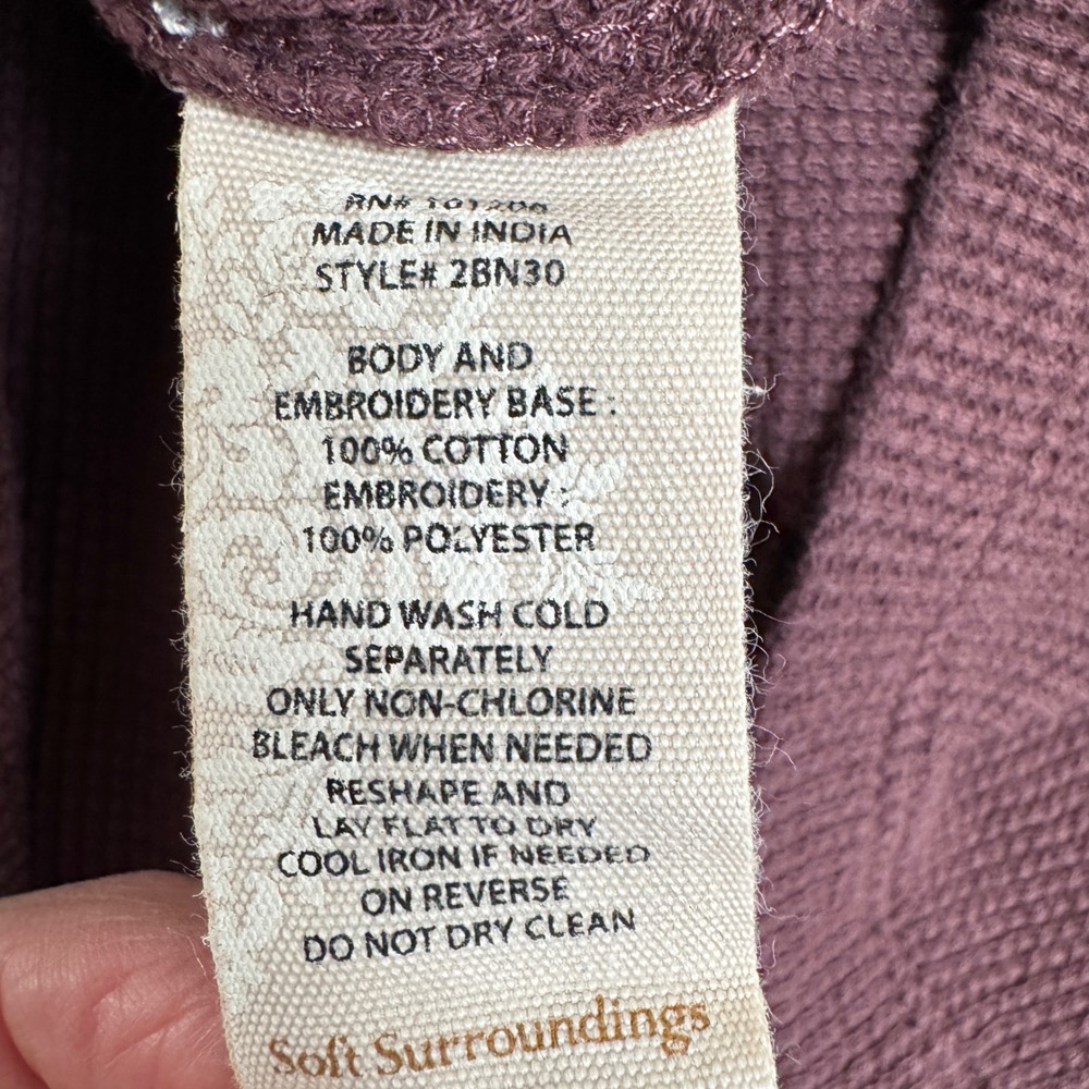 Soft Surroundings Top‎ Womens M Purple Cotton Embroidered Thermal Floral Boho - Picture 7 of 8
